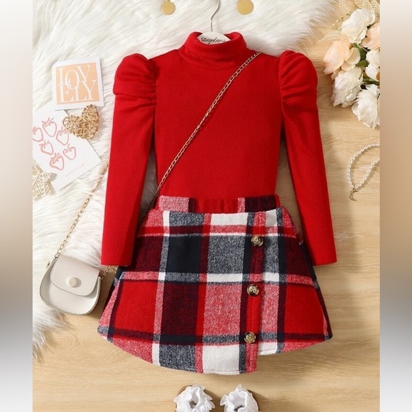 SHEIN | Fall Preppy Plaid Outfit For Toddler Size 6 RED - Picture 2 of 7
